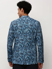 Men Blue Printed Casual Blazers-SOBLZ-082-6-Blue