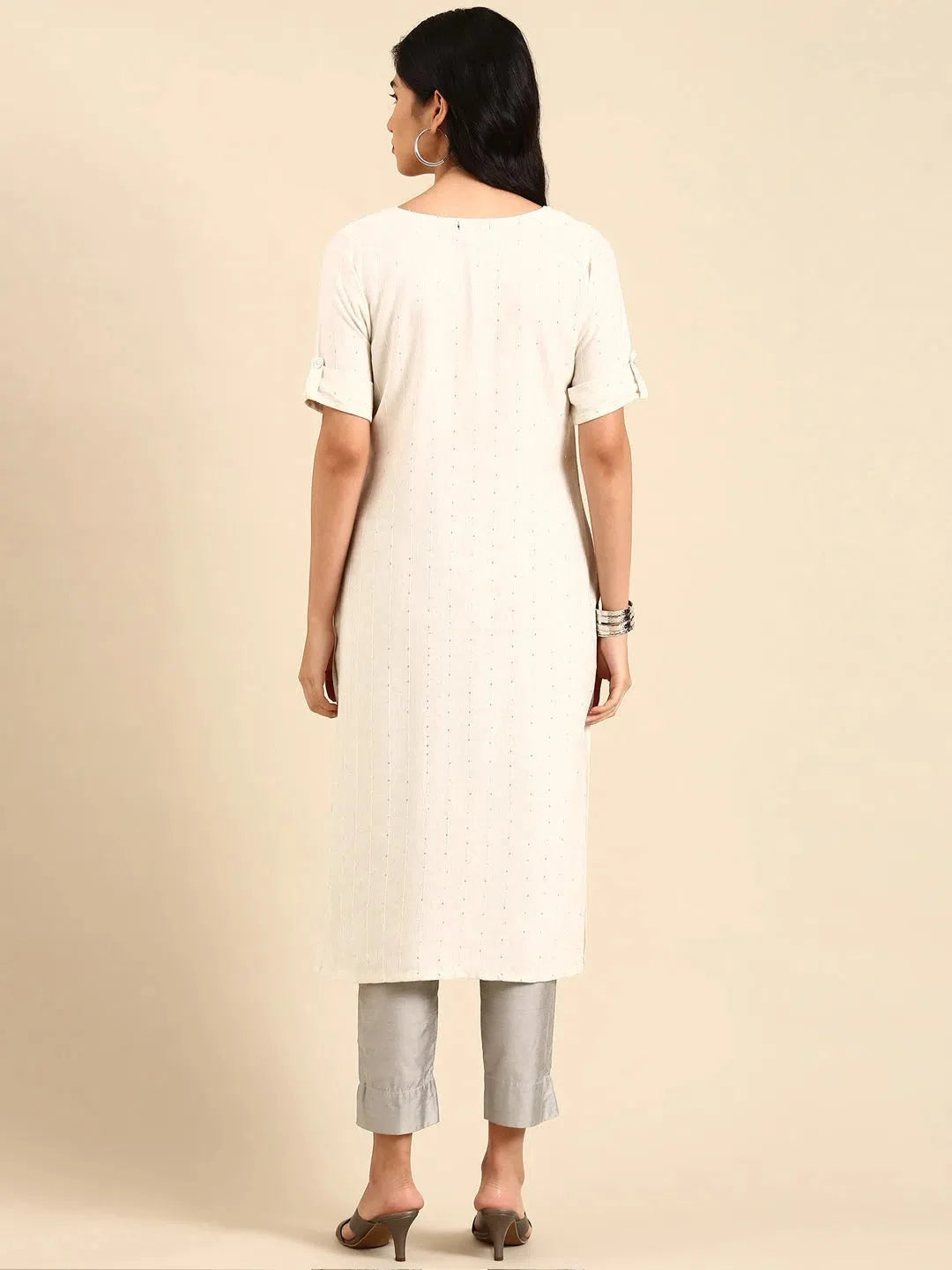 White Cotton Indian Kurta - Solid Kurti for Women | DesiQlo