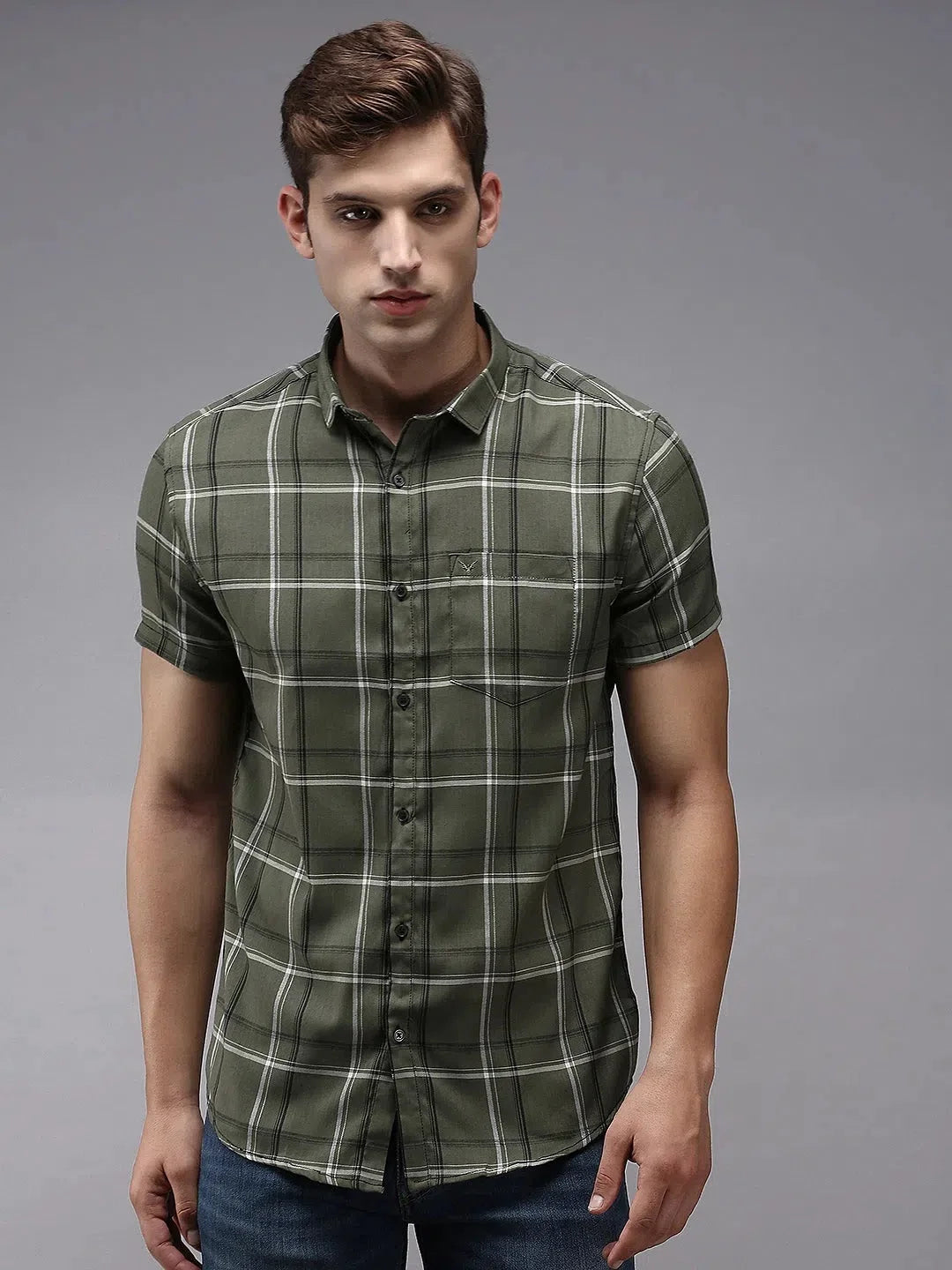 Men Green Checked Cotton Shirt | Casual Mens Shirt