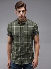 Men Green Checked Casual Shirt-ACHIEVERCHECKS-1188-Olive