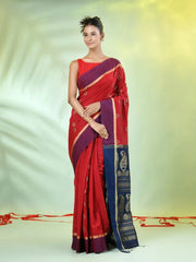 Sapphire Blue Cotton Saree With Nakshi Zari Borders-MA66BCT431050025