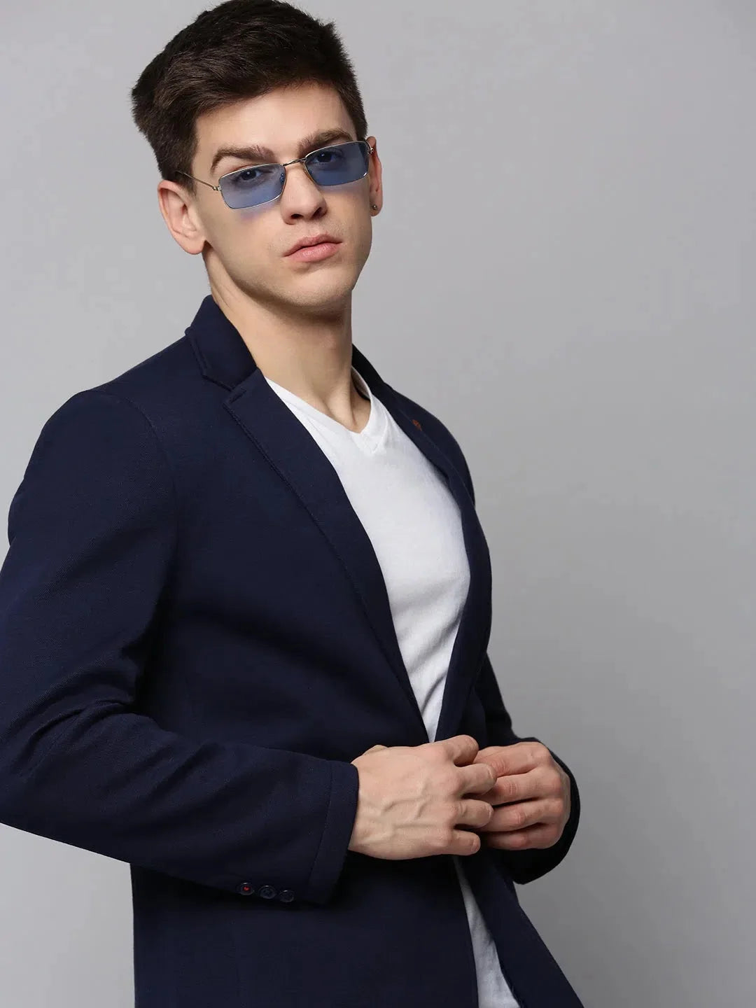 Navy Blue Nehru Jacket for Men: Solid Cotton, Ethnic Style
