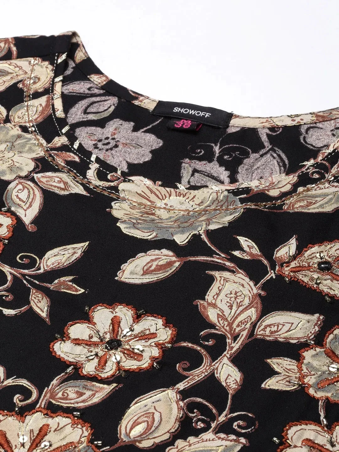 Black Floral Cotton Kurta - Modern Indian Kurta Ladies