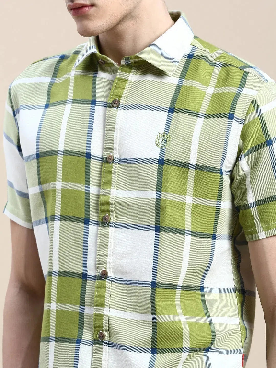 Green Checked Mens Shirt | Cotton Casual Shirt DesiQlo
