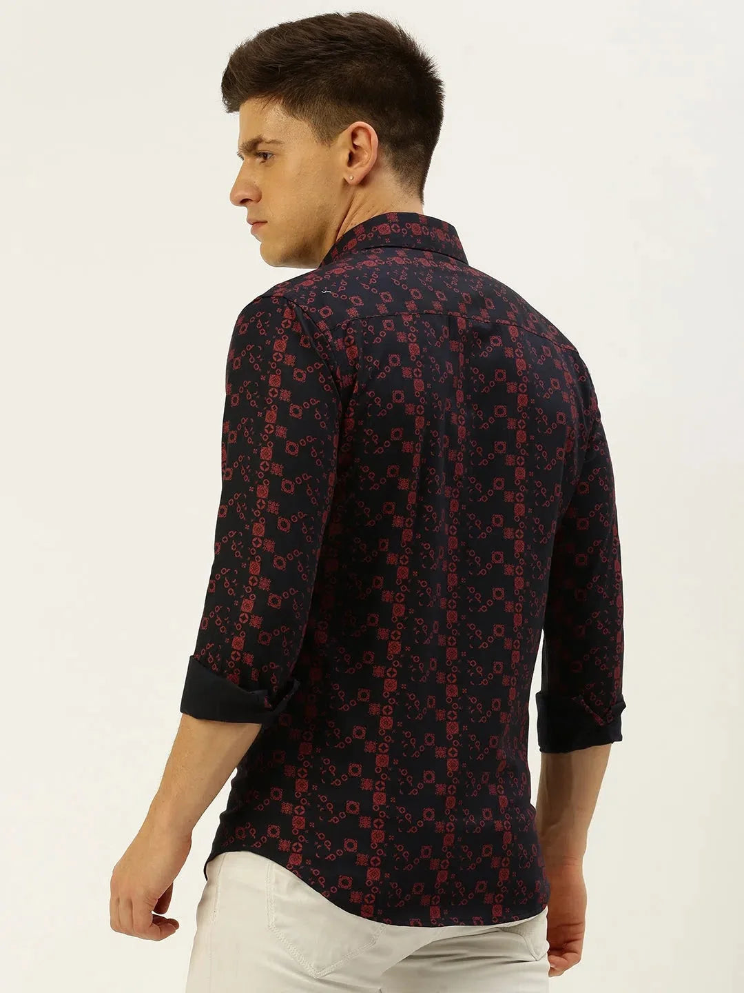 Navy Cotton Printed Shirt for Men - Casual Style | DesiQlo