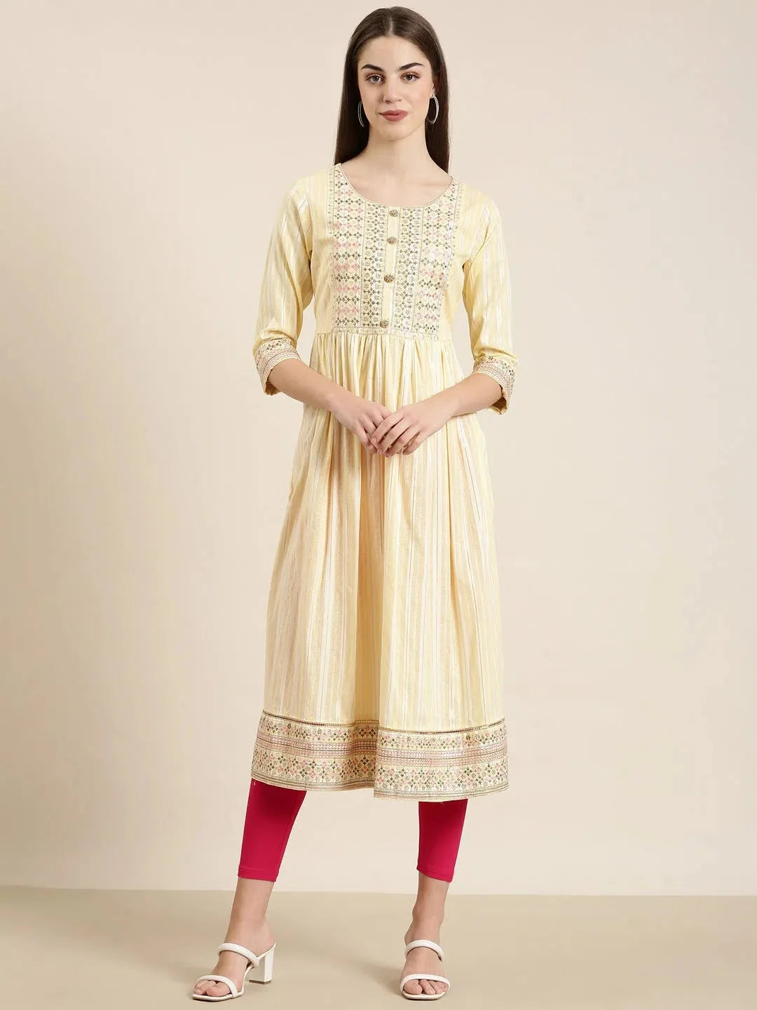 Yellow Cotton Kurta: Women's Solid Indian Kurta by DesiQlo