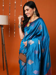 Women's  Blend Blue Woven Design Designer Saree With Blouse Piece-17PAKHI1804
