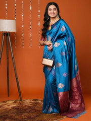 Women's  Blend Blue Woven Design Designer Saree With Blouse Piece-17PAKHI1804