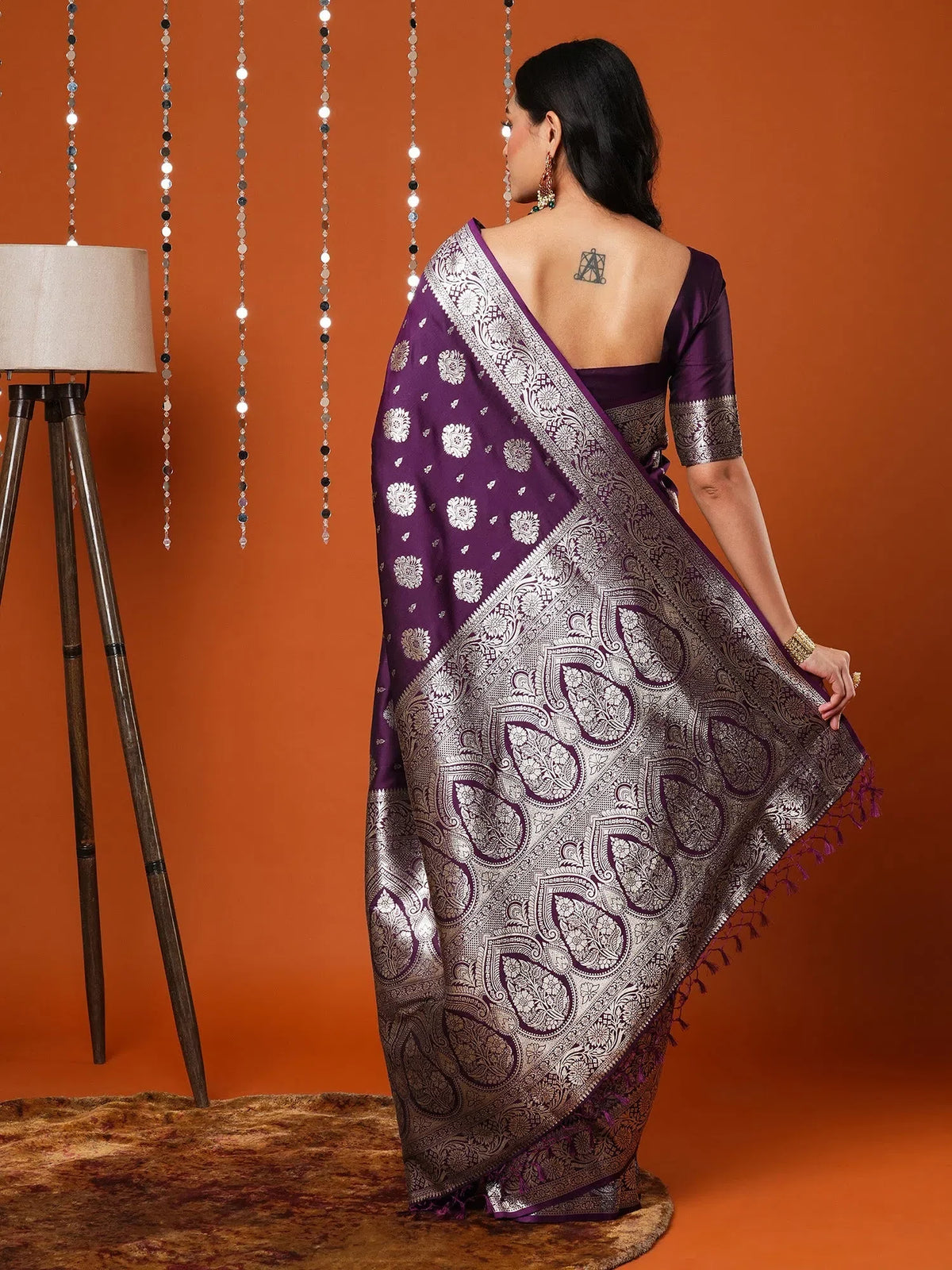 Women's  Blend Purple Woven Design Designer Saree With Blouse Piece-17PAKHI1807