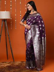 Women's  Blend Purple Woven Design Designer Saree With Blouse Piece-17PAKHI1807