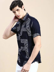 Men Navy Typographic Casual Shirt-GEORGE-1604-Navyblue