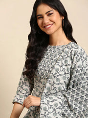 Women's Grey Printed Kurta Set-BSM-1793A-Grey