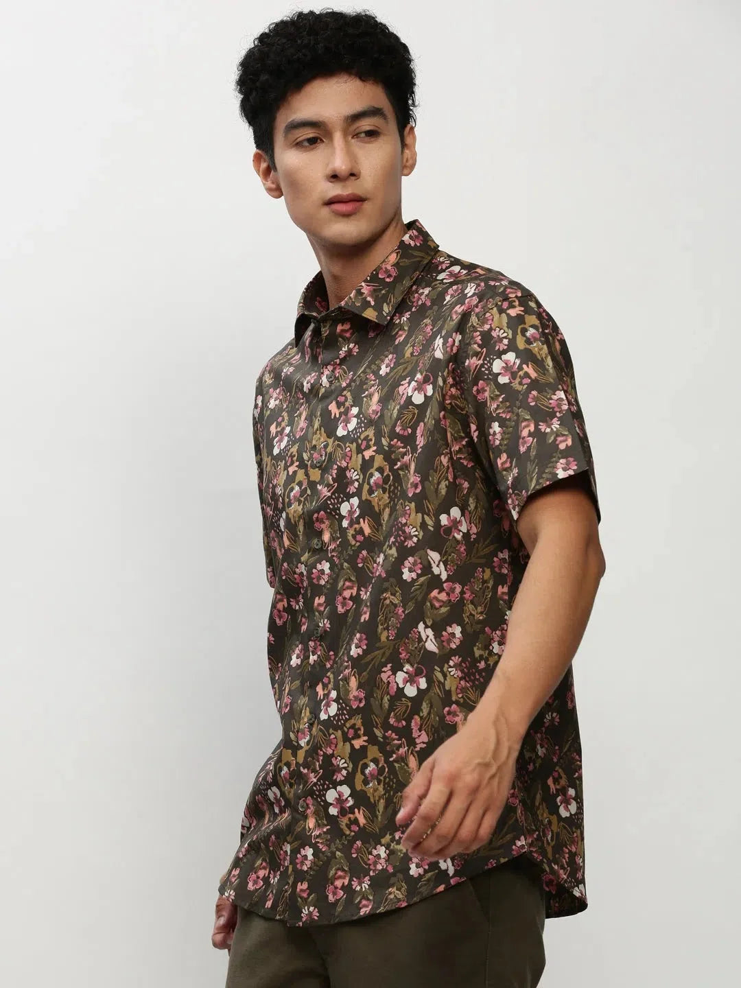 Green Floral Mens Shirt - Cotton Beach Shirt | DesiQlo