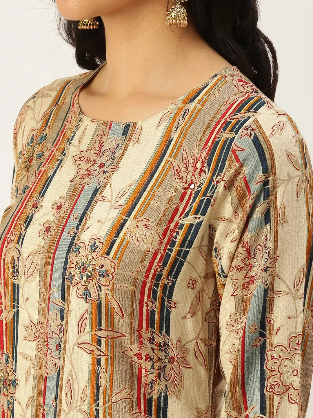 Beige Printed Cotton Kurtas - Stylish Indian Kurtis for Women
