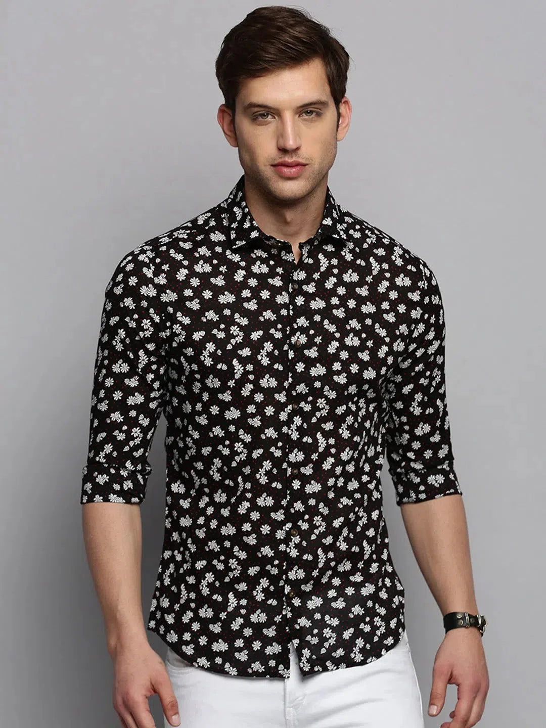 Black Printed Mens Shirt | Cotton Casual Shirt | DesiQlo