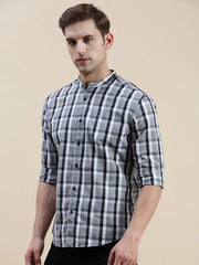 Men Grey Checked Casual Shirt-LAVINIA-9999-Grey