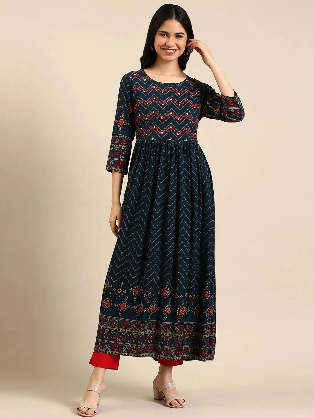 Blue Printed Anarkali Kurta for Women | DesiQlo