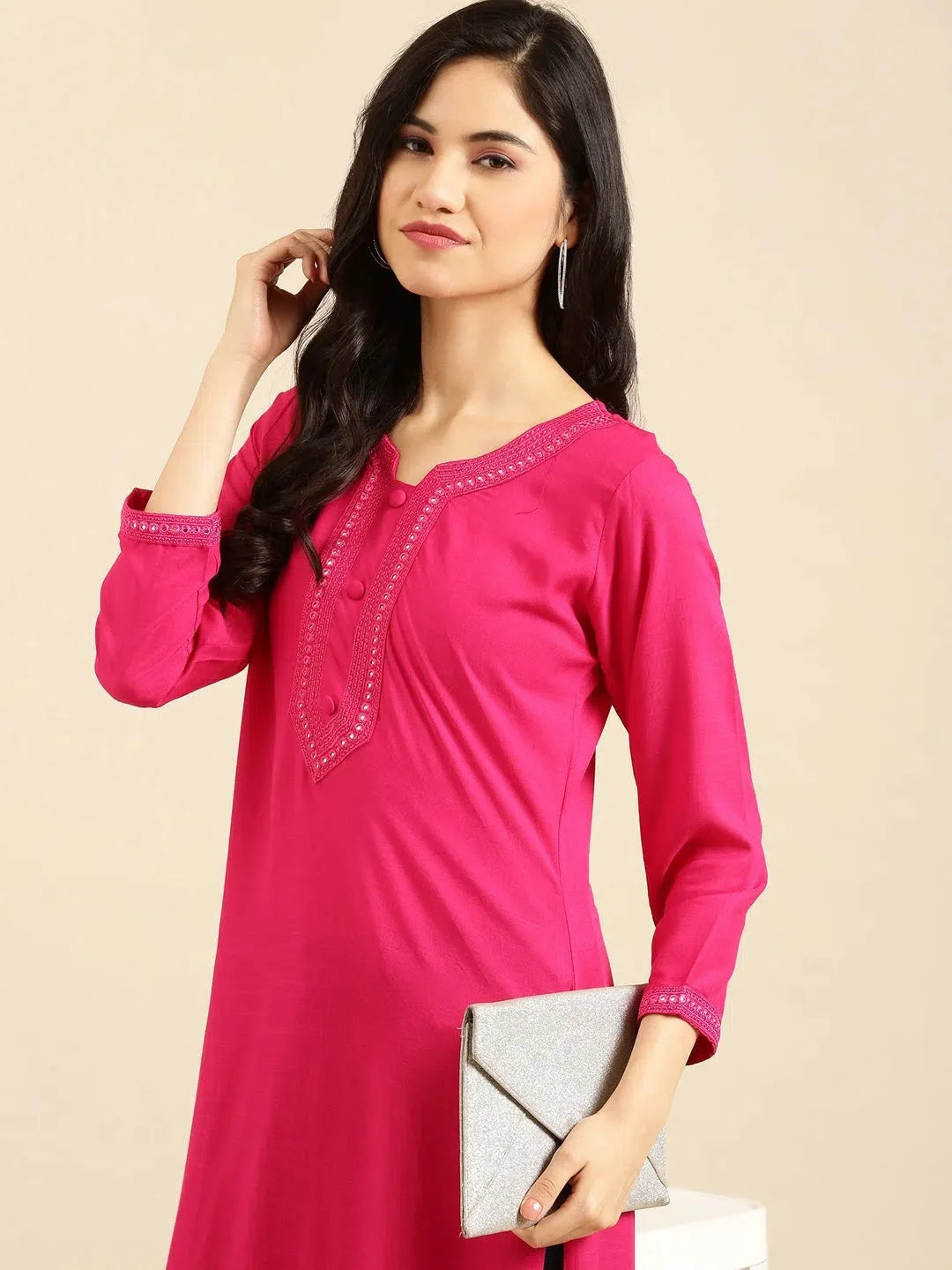Pink Cotton Indian Kurti for Women | Solid Tunic Top
