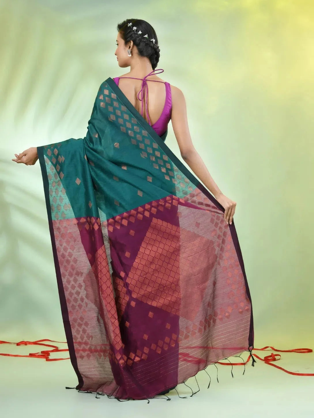 Teal Geometric Cotton Saree | Indian Sarees Online