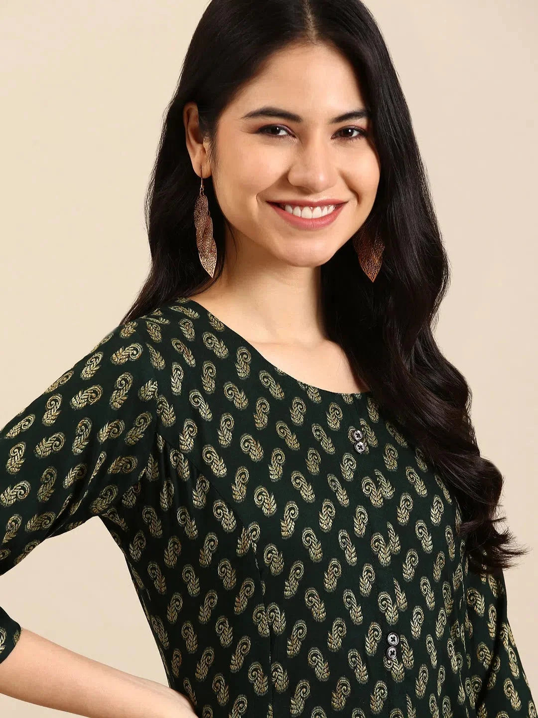 Green Cotton Kurta for Women - Solid Indian Kurta Designs