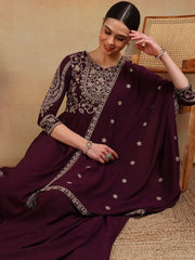 Women Maroon Georgette Embroidered Anarkali Kurta Dupatta Set