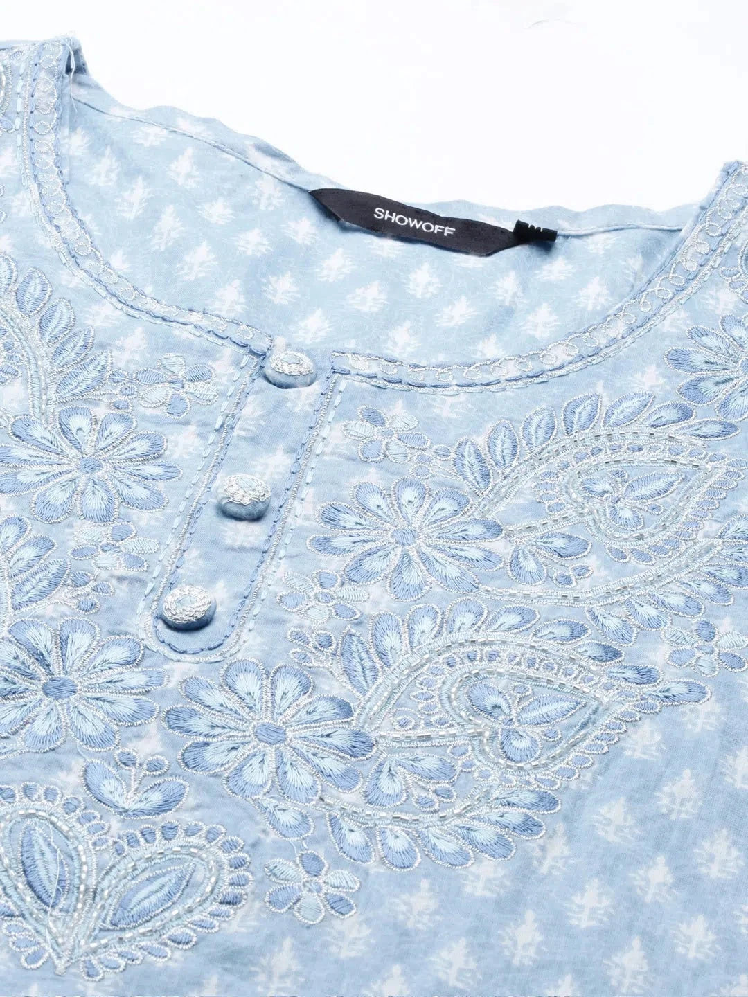 Blue Printed Cotton Kurta Set | Indian Women's Kurta Sets - Style 1