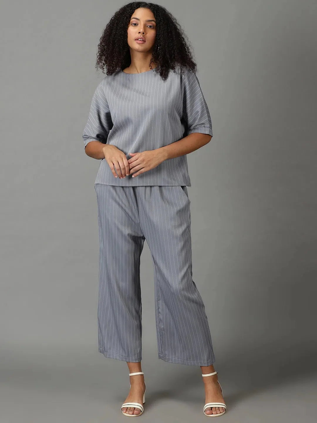 Grey Striped Co Ord Sets | Casual Cord Set for Women