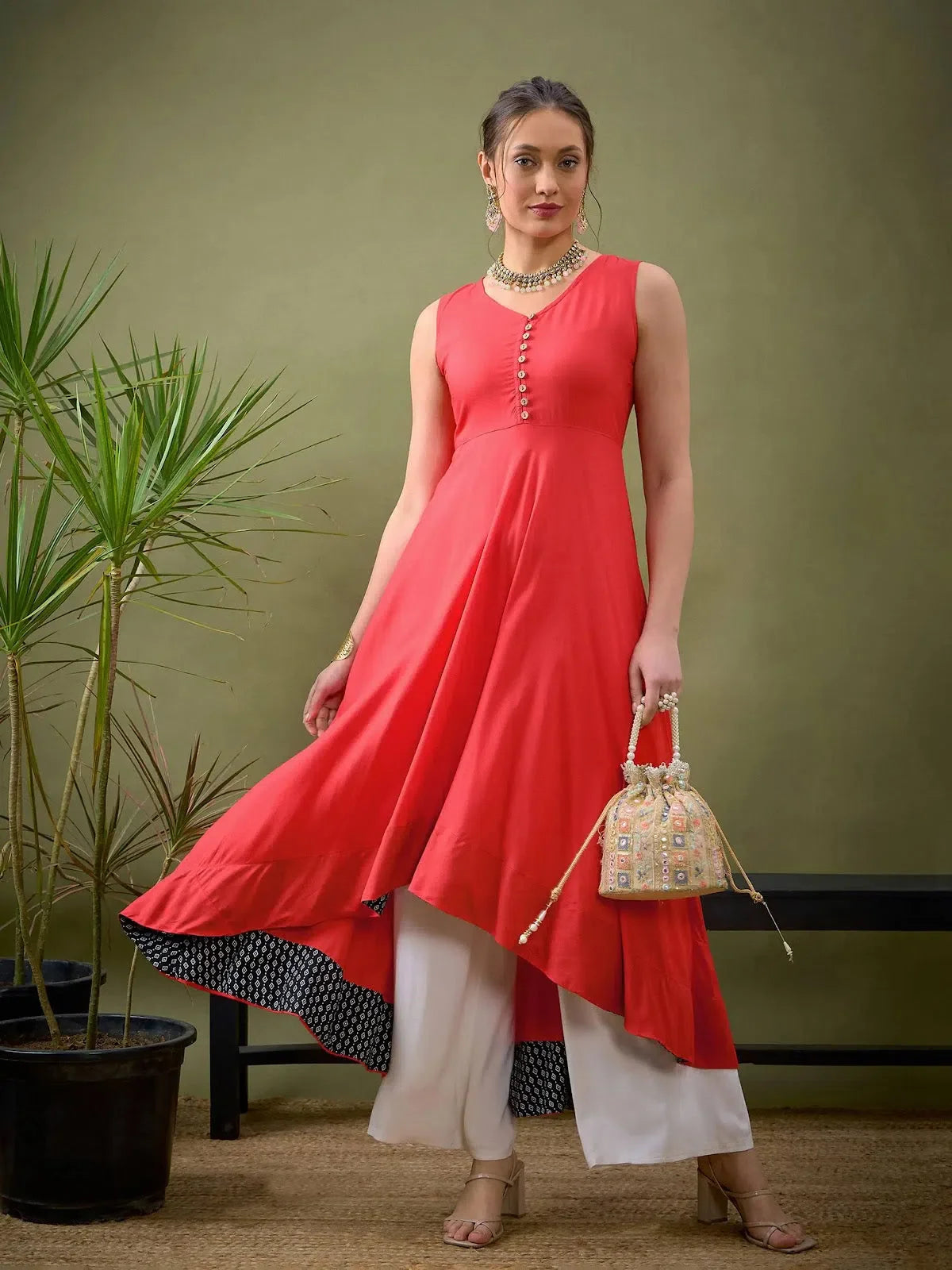 Red High Low Anarkali Maxi Dress | Flared Anarkali Gown