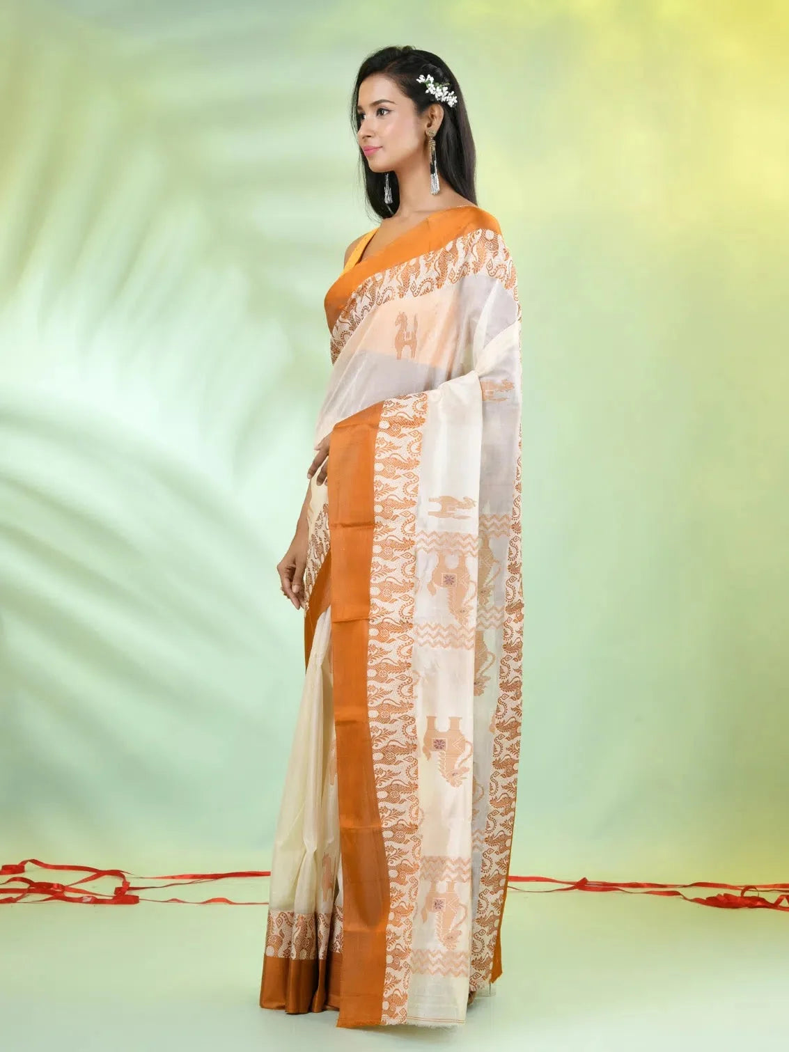 Off White Tussar Silk Saree | Designer Sarees India