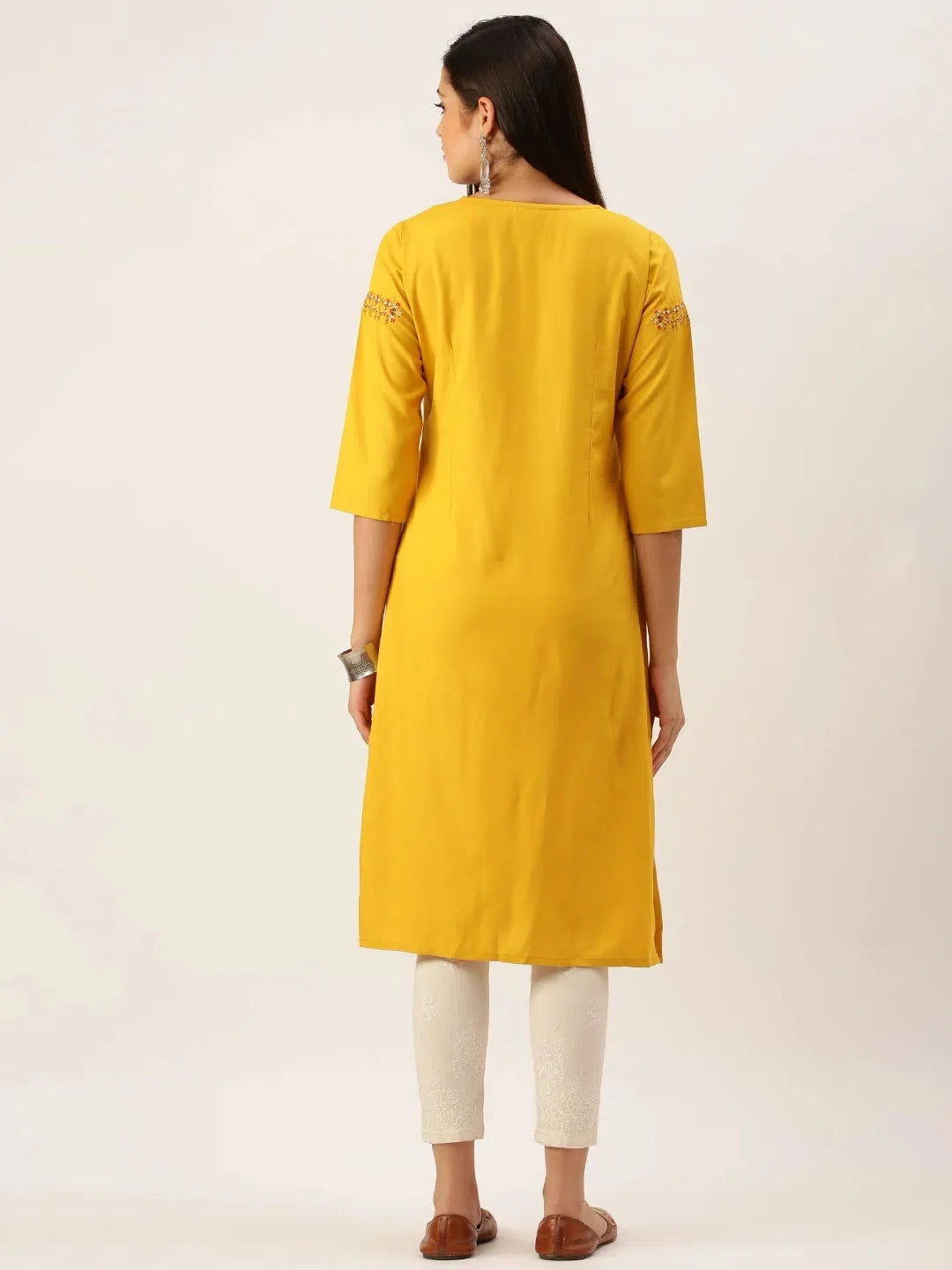 Yellow Embroidered Indian Kurta Ladies - Cotton Kurtis Online