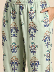 Kurta Pyajama with gota work in Light Green Buti Print