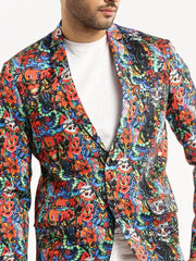 Men Multi Printed Notched Lapel Blazer-SOBLZ-86-4-Multi