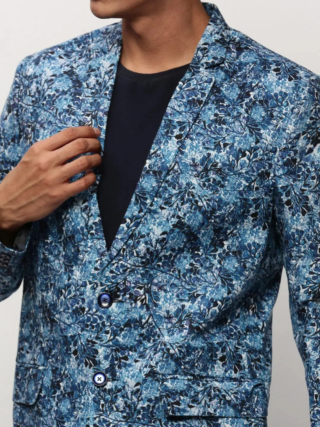 Blue Print Blazer - Men's Nehru Jacket Wedding Style Update