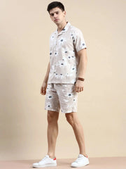 Men Beige Printed Casual Co ord Set-SEABREEZE-2129-Beige