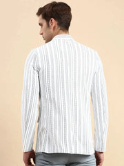 Men White Striped Party Blazer-SOBLZ-79-6-White