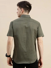 Men Green Solid Casual Shirt-VIENNASOLID-0767-Olive