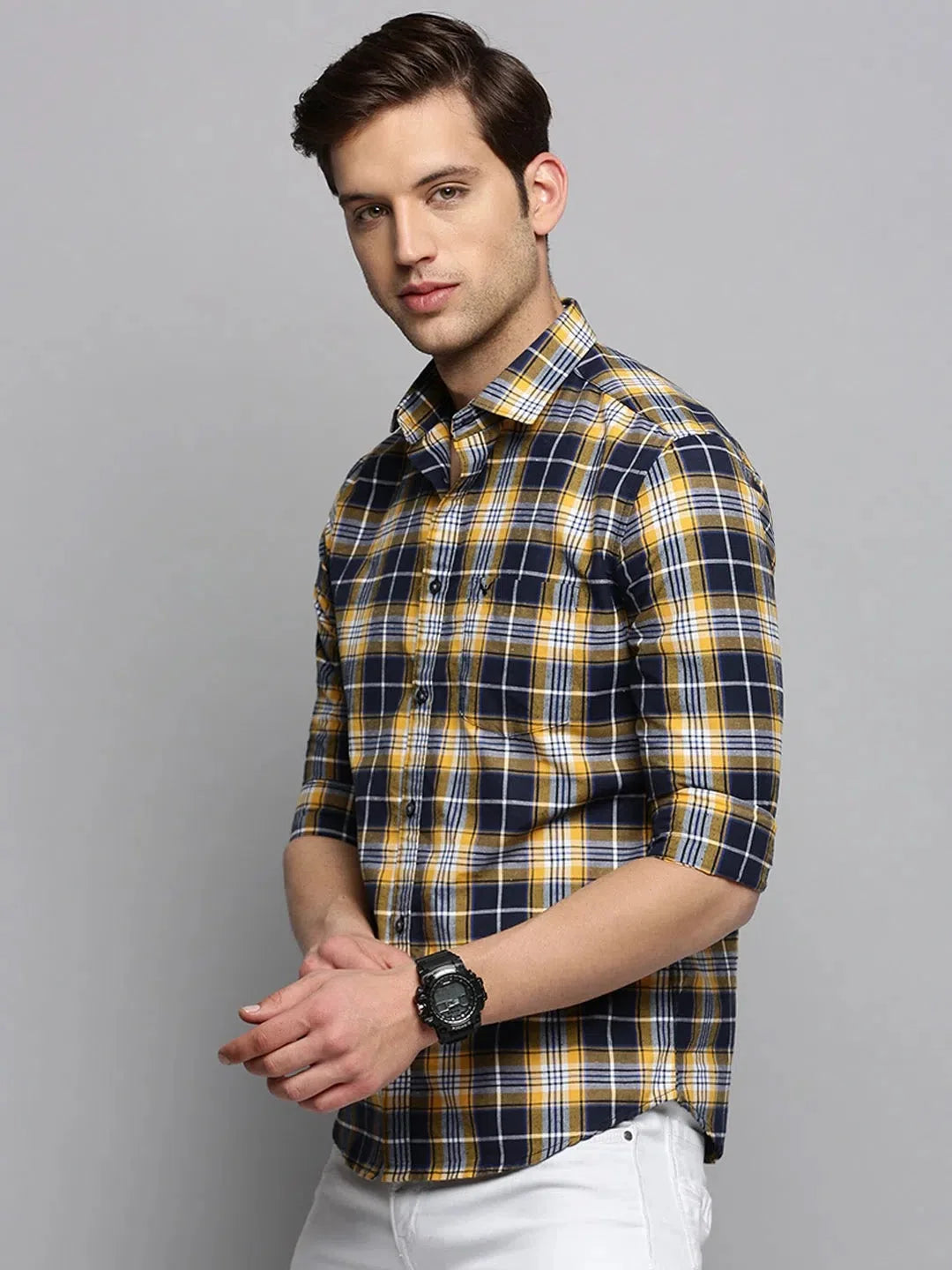 Navy Checked Men's Shirt - Stylish Casual Cotton Shirt