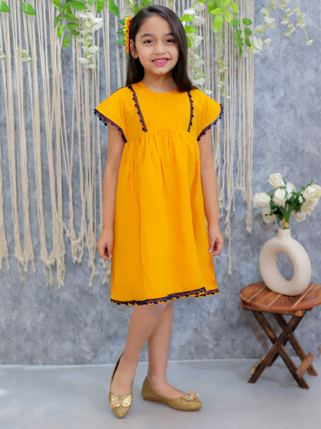 Pure Cotton Dress for Girls - Orange | BS24DR61ORA | DesiQlo
