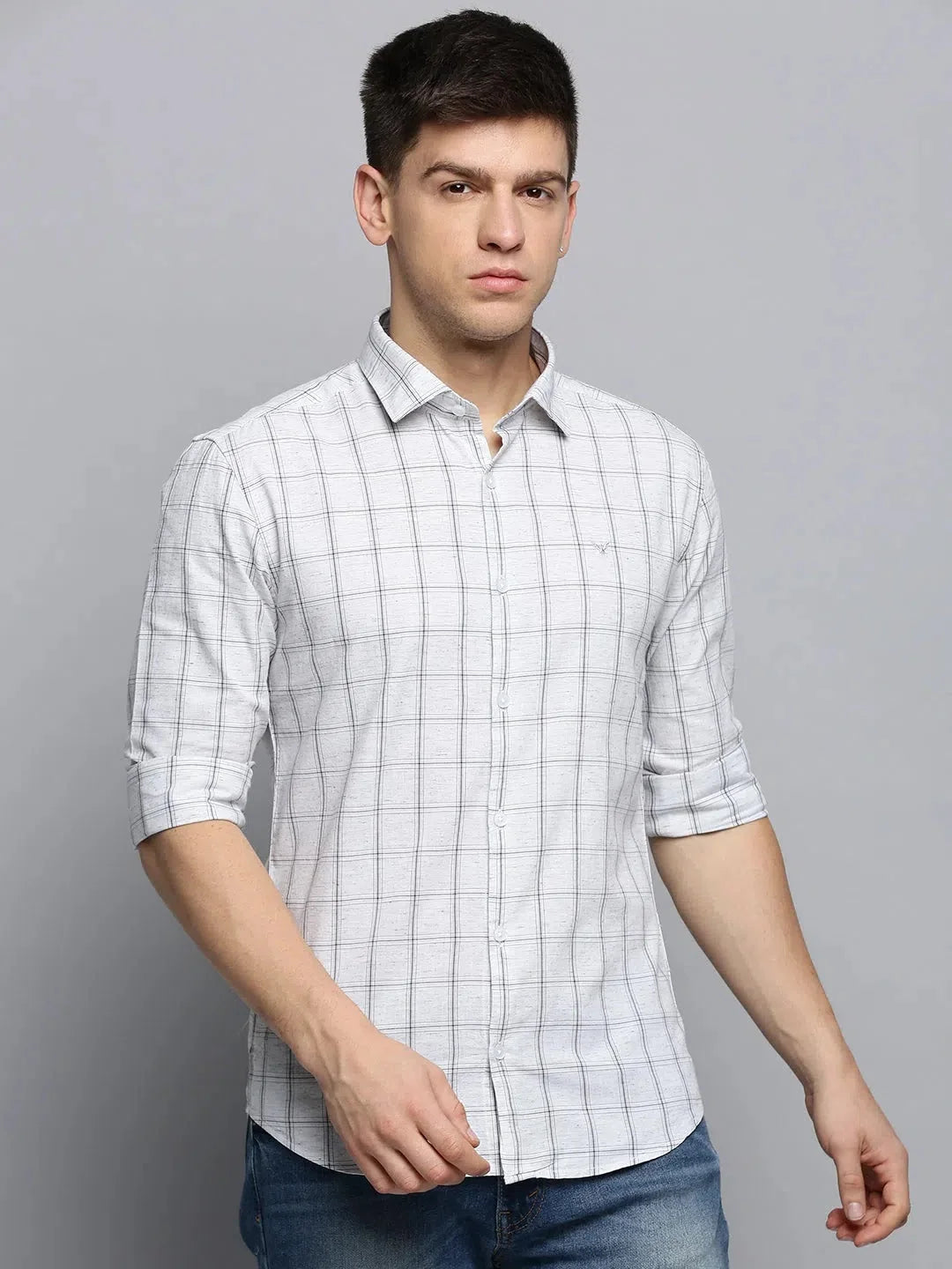 Men's Grey Checked Cotton Shirt | Casual Style