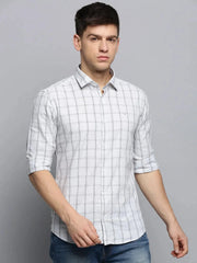 Men Grey Checked Casual Shirt-PEISKOSCHECKS-3421-Greymelange