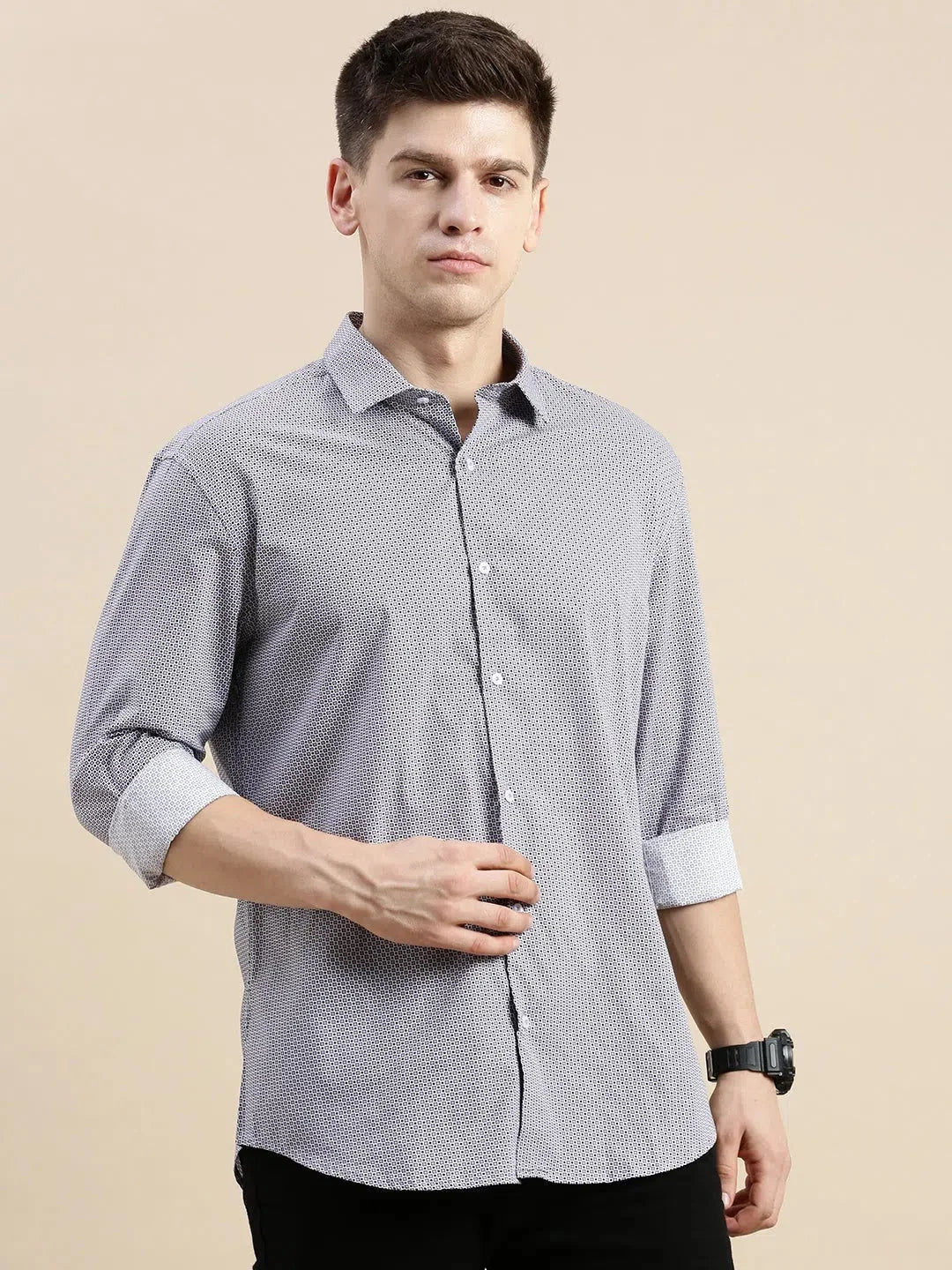 Men's Lavender Geometric Printed Cotton Shirt | Casual Shirt