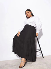 Women Black Accordion Pleated Skirt