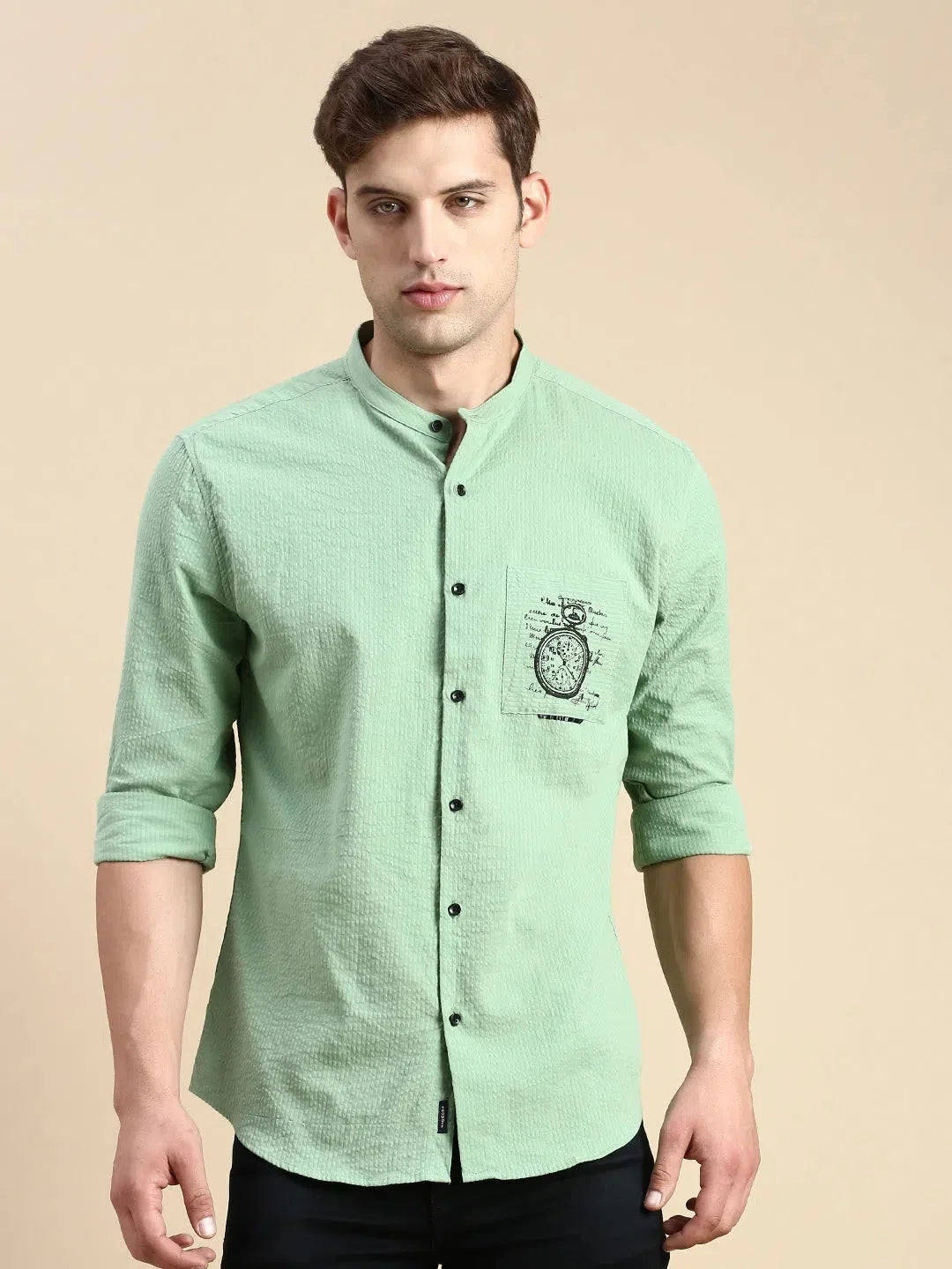 Men's Green Solid Cotton Shirt | Casual & Formal Shirts