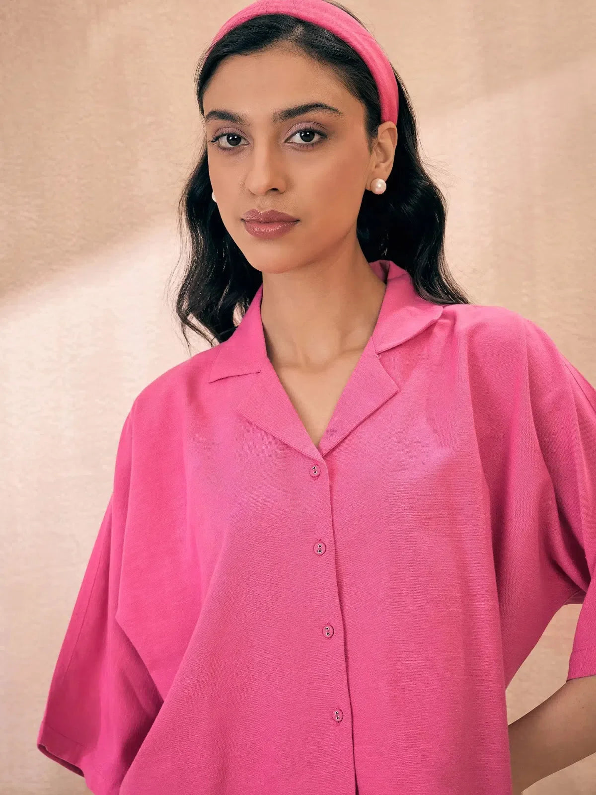 Pink Linen Crop Top & Shorts Set | Women's Western Wear