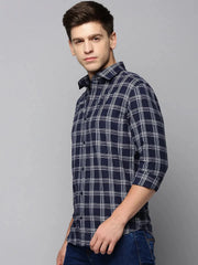 Men Navy Checked Casual Shirt-AVACHECKS-5024-Navyblue