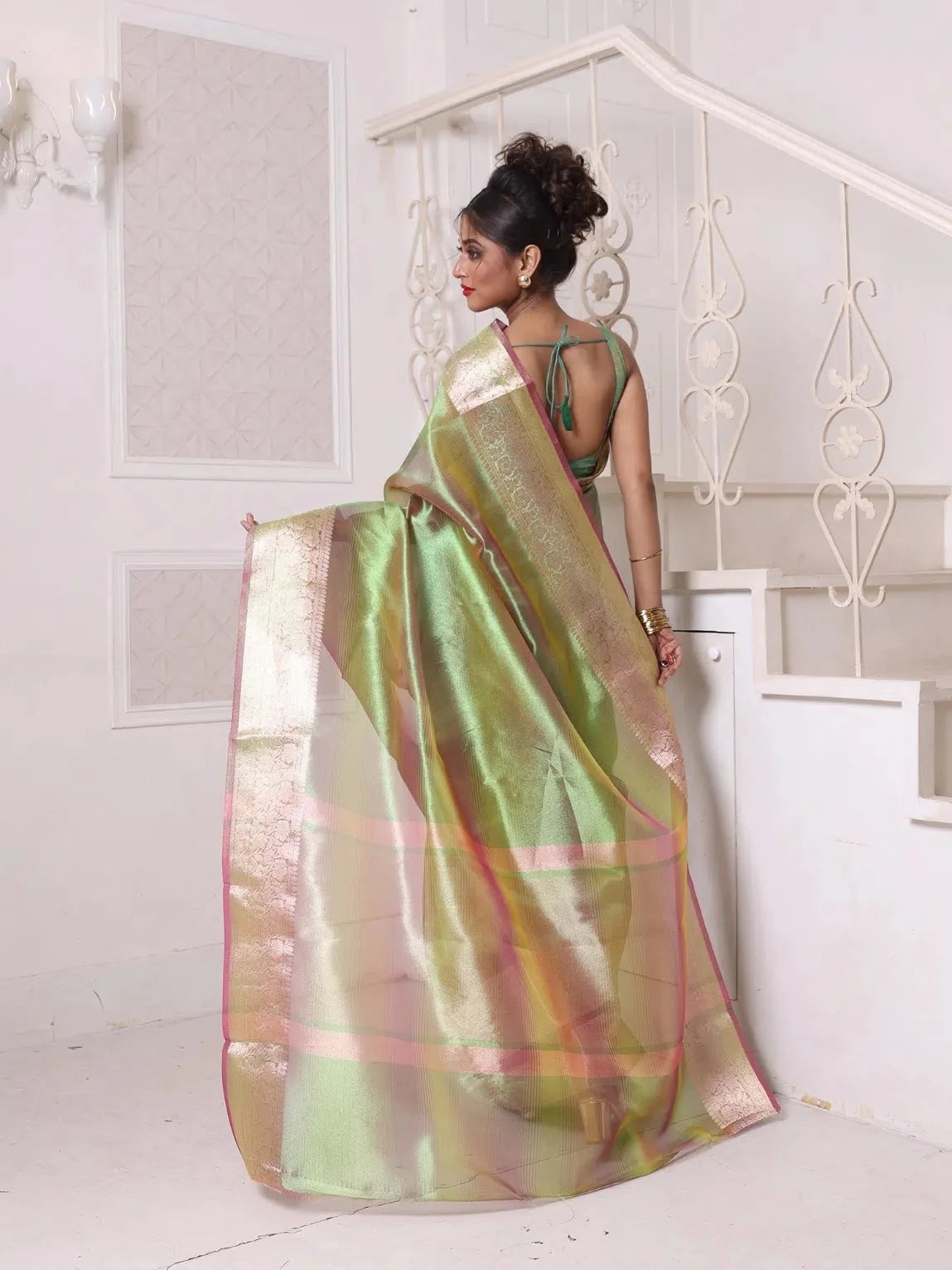 Green Tissue Cotton Saree | Designer Sarees India