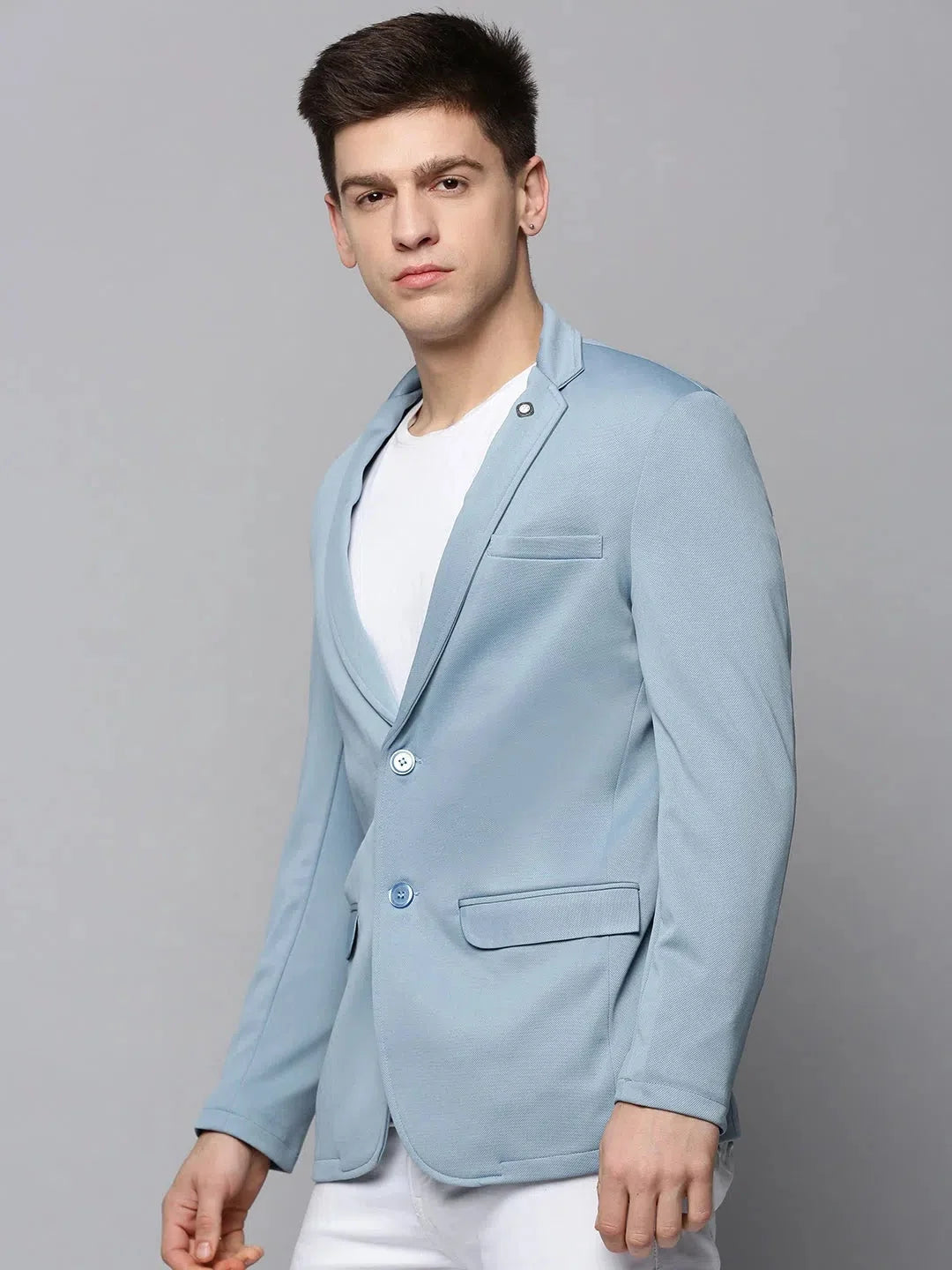 Blue Solid Cotton Blazer | Men's Ethnic Nehru Collar Jacket