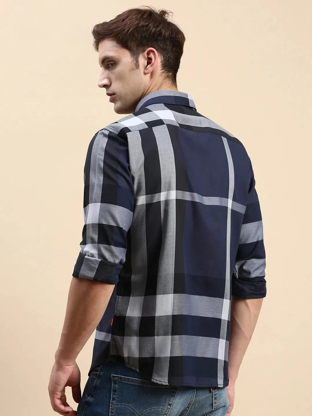 Navy Checkered Mens Shirt - DesiQlo Cotton Casual Shirt