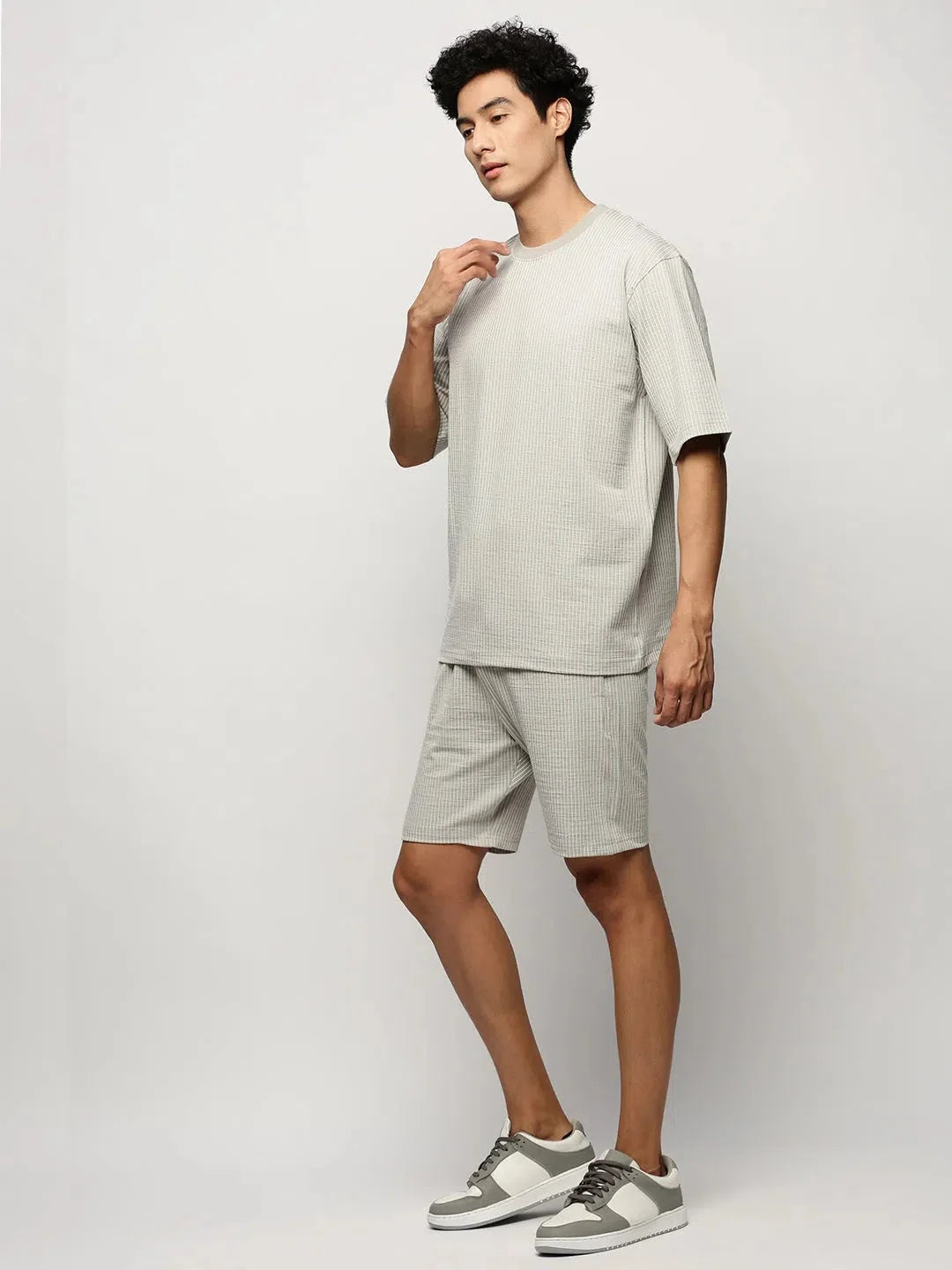 Grey Striped Mens Two Piece Sets | Casual Co ord Sets Men