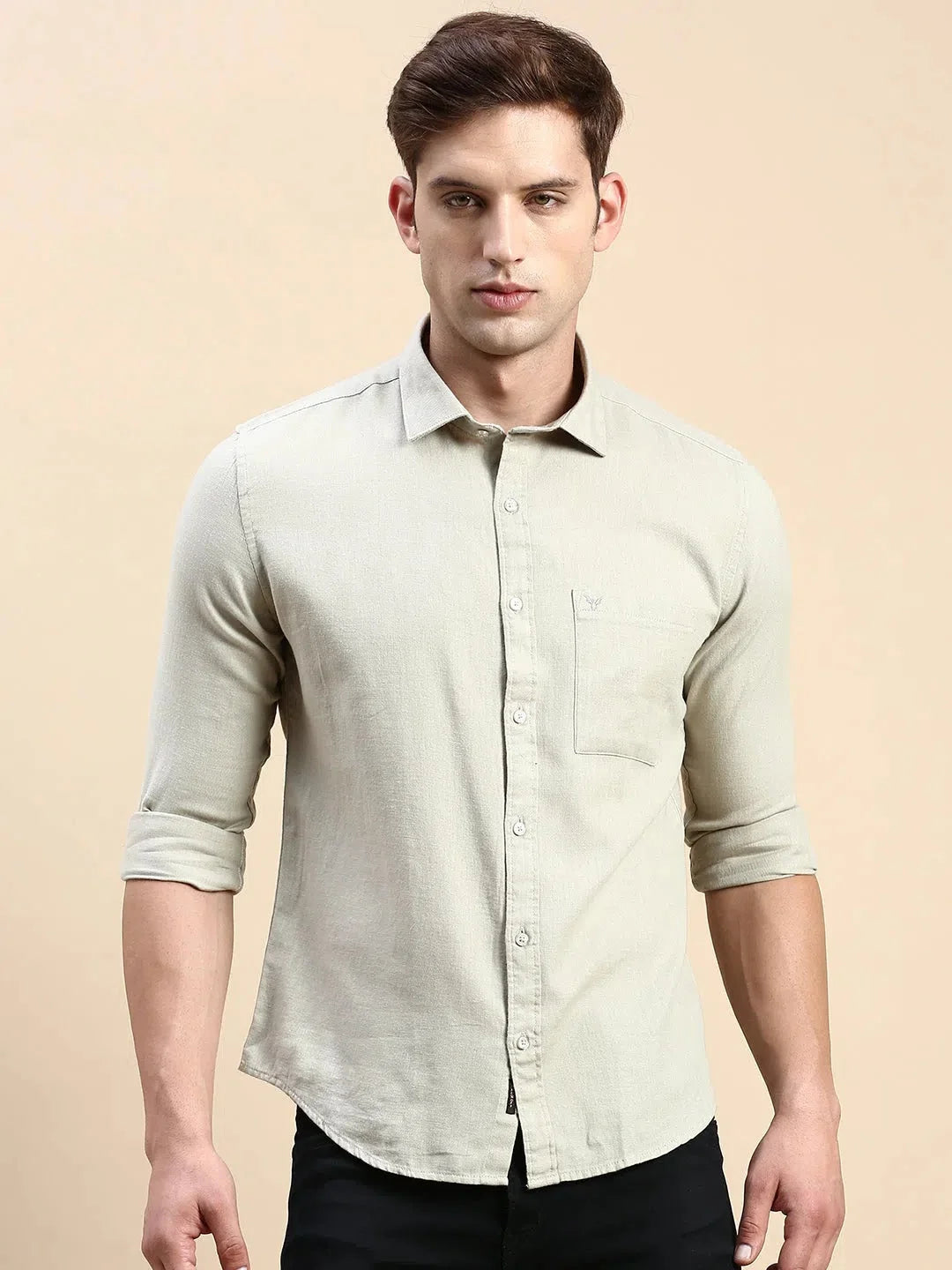 Men's Green Solid Shirt | Casual Cotton Linen Shirt - DesiQlo